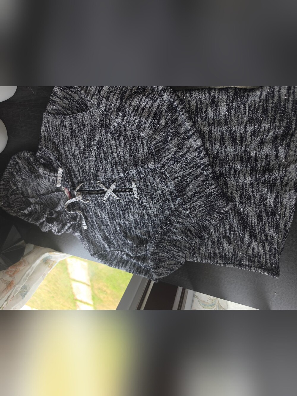 BKE Lounge~ Gray and Black Marled Lace-Up Women’s Sweater - Picture 1 of 3